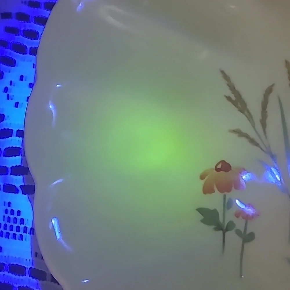 Floral Scalloped Uranium Glaze Oval Platter - Picture 6 of 7